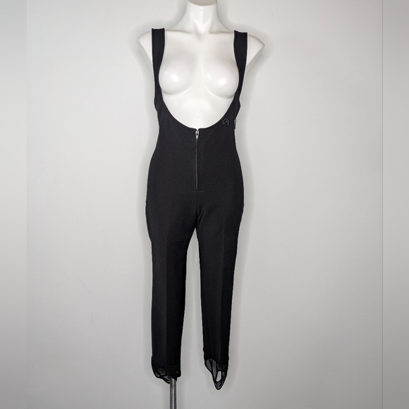 Vintage Obermeyer Black Wool Blend Stirrup Pant Ski Bib Jumpsuit 8S - Picture 1 of 10